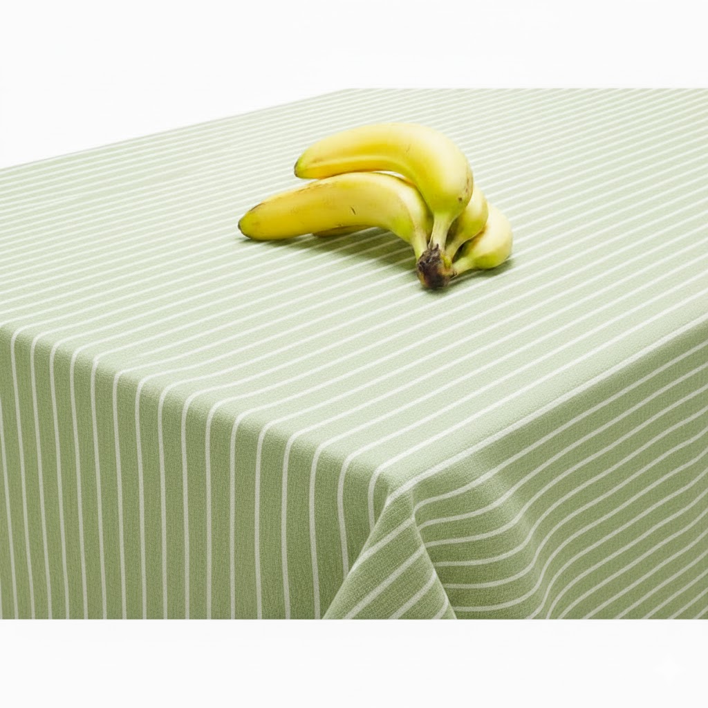 Willow Light Green and White Stripes Matte Finish Wipe Clean Oilcloth Tablecloth