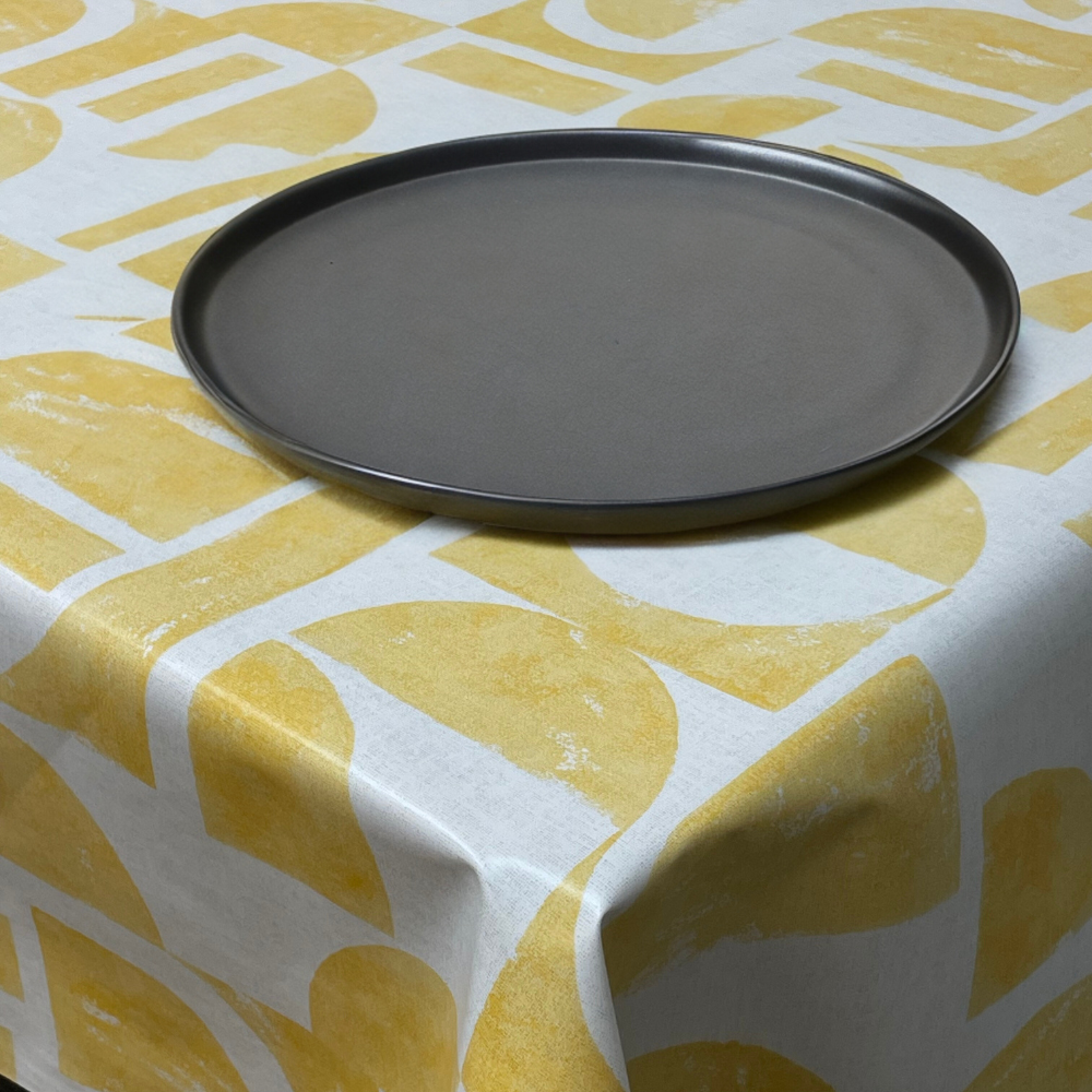 Ochre Yellow Geometric Shapes PVC Vinyl Wipe Clean Tablecloth