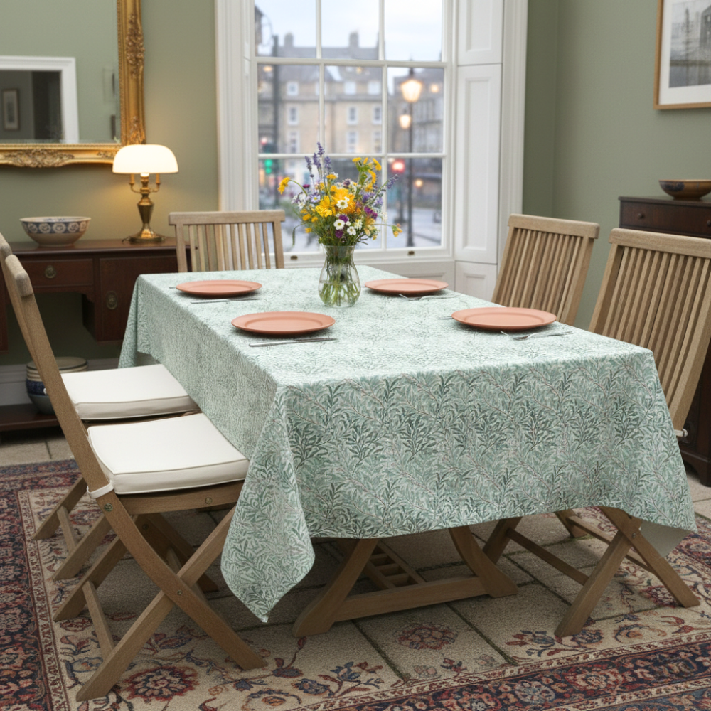 William Morris Willow Bough Sage Green Outdoor/Indoor Water Repellent Tablecloth 144cm Wide
