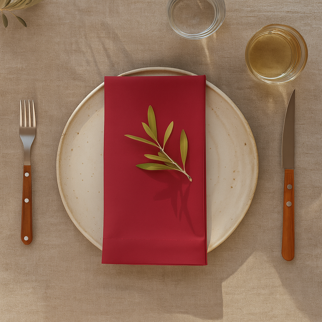 Plain Wine Red 100% Cotton Fabric Napkin Set