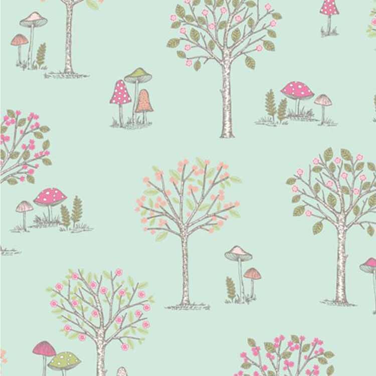 Crafting Quilting Cotton Fabric Duck Egg Trees and Toadstools