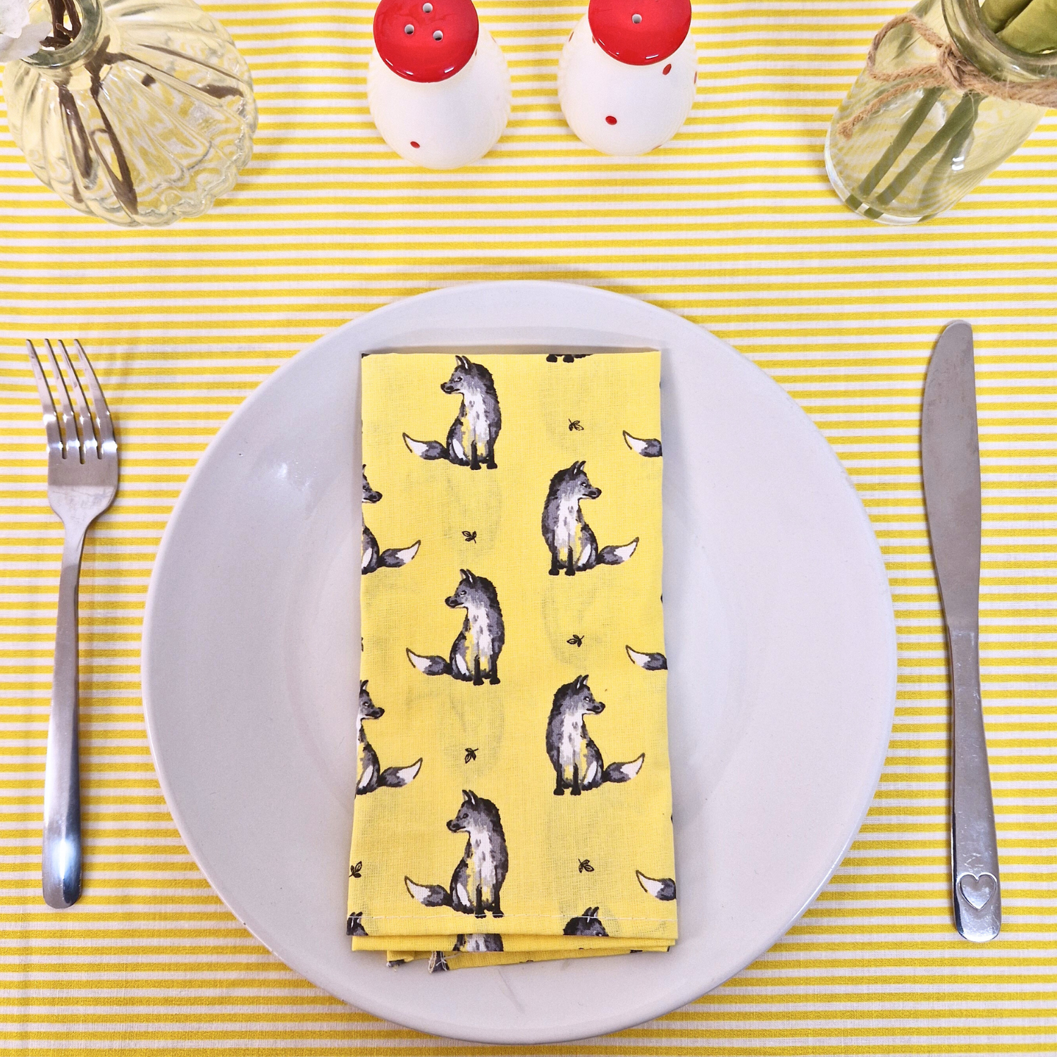 Sunshine Yellow Thin Stripe 100% Cotton Lightweight Fabric Tablecloth