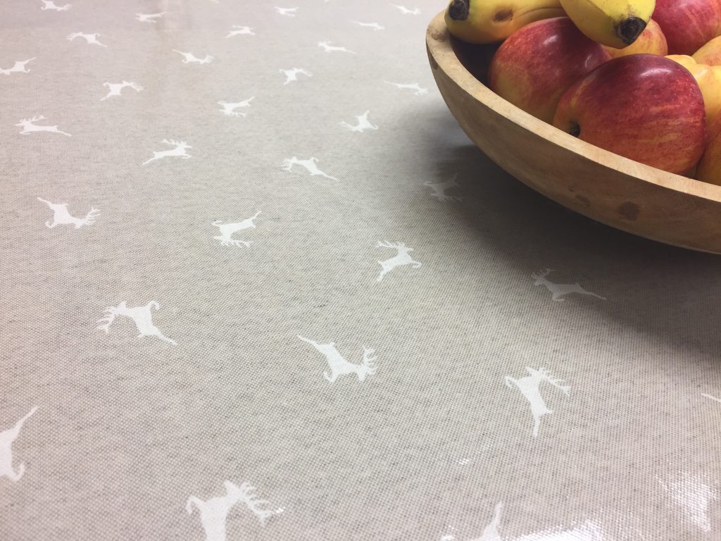 Beige and White Small Stags Oilcloth Tablecloth