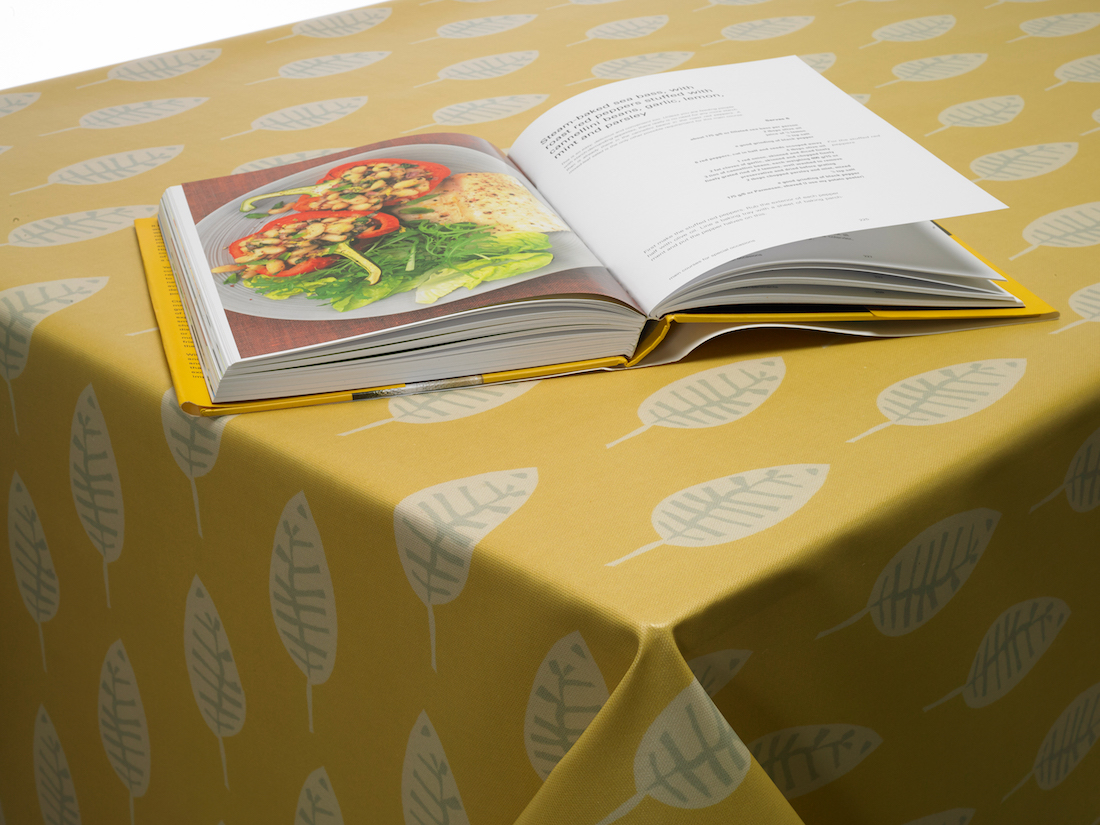 Mustard Leafy Wipe Clean Oilcloth